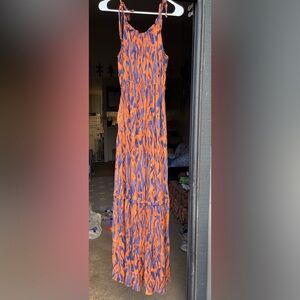 Vibrant Orange and Blue Maxi Dress